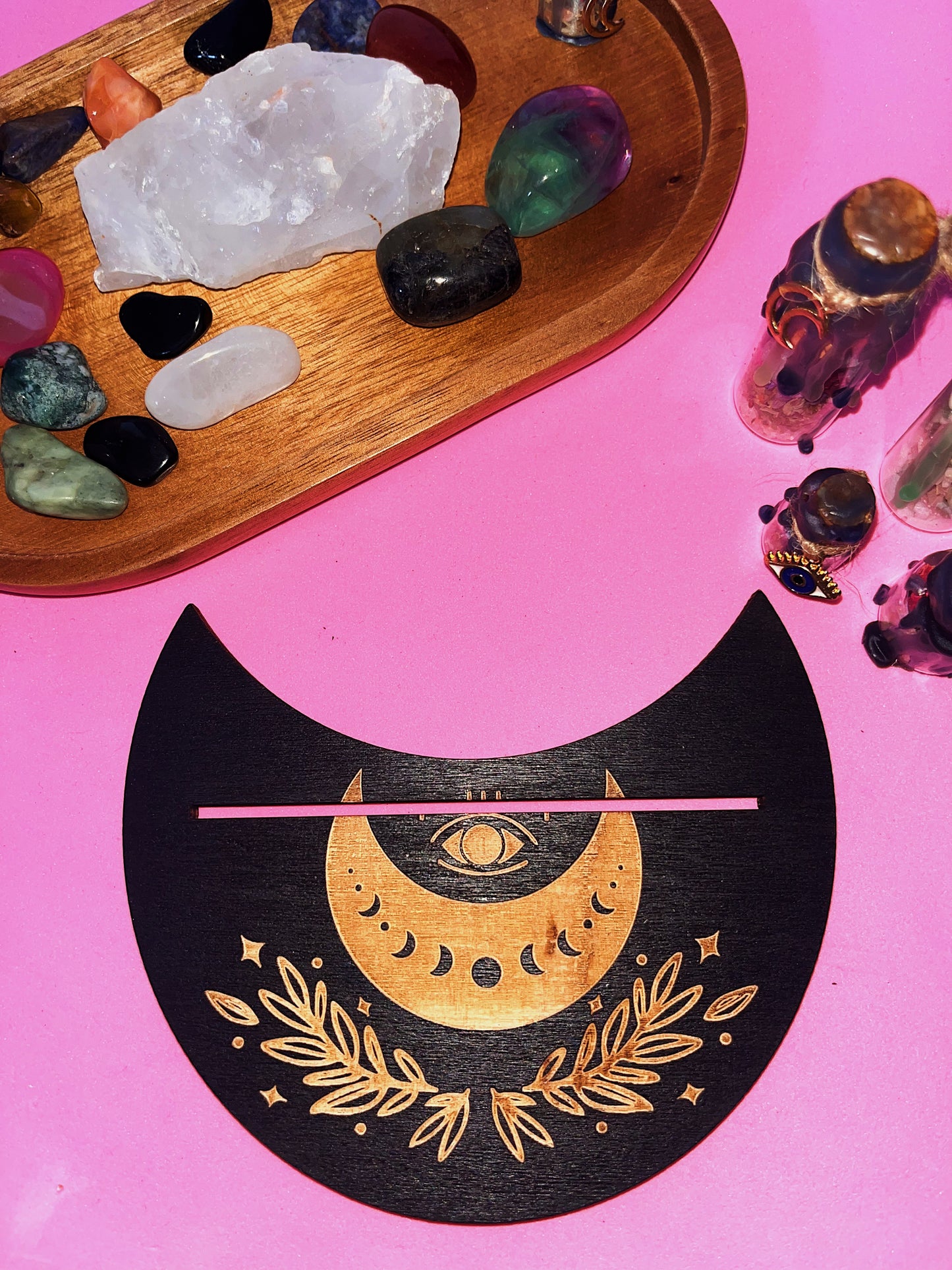 Wooden Moon Card Holder