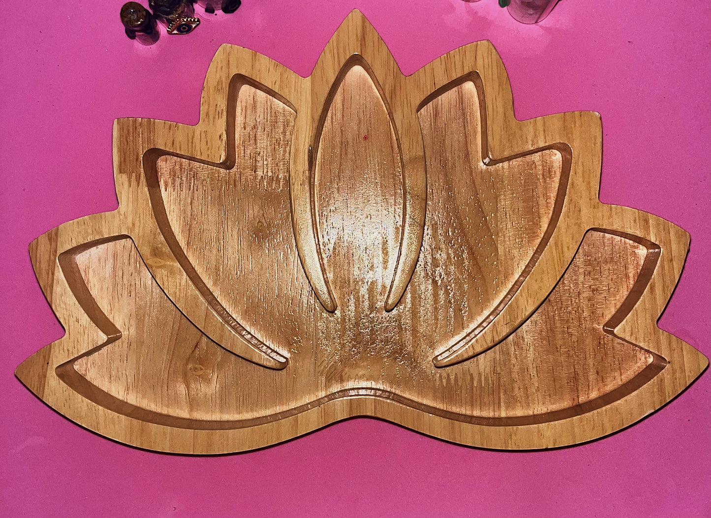 Wooden Lotus Flower Crystal Display